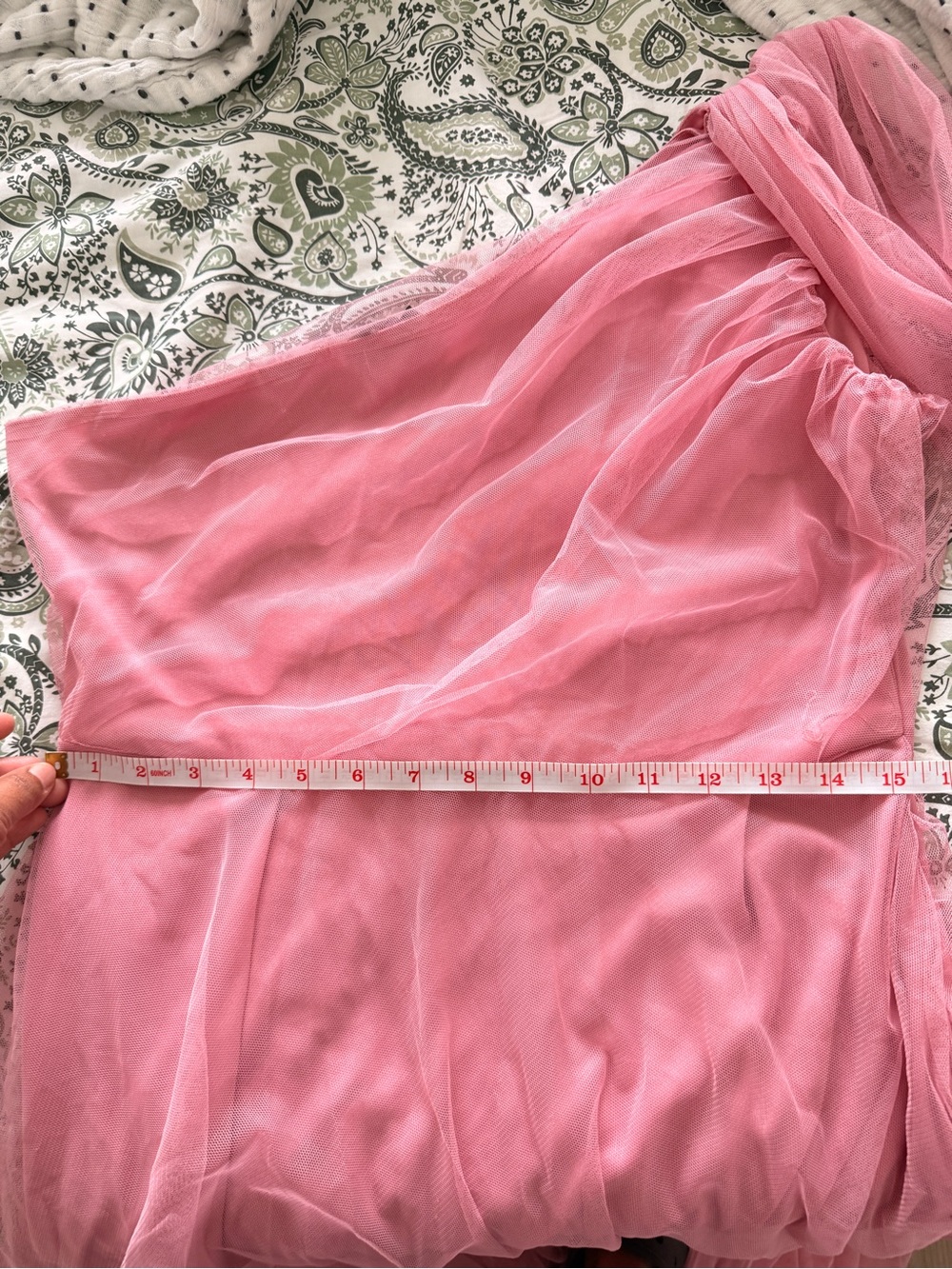 Pink One-Shoulder Tulle Gown with Draped Cape - Picture 3 of 4